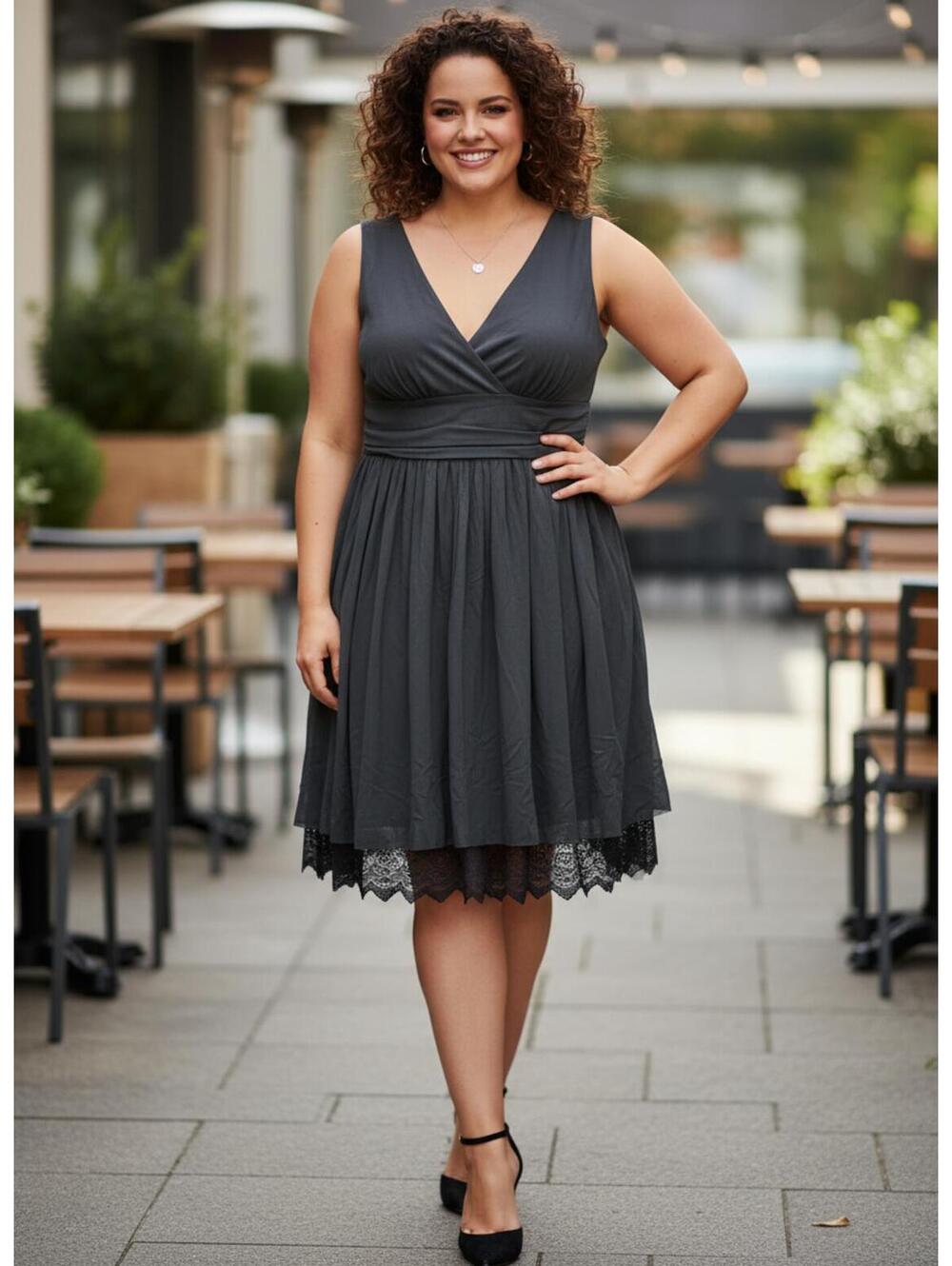 Ever Pretty Black Mesh and Lace Trim A-Line Dress Size 14 WhimsyGoth Party